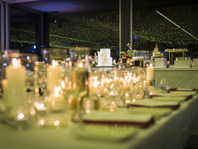 Wedding table setting with candles